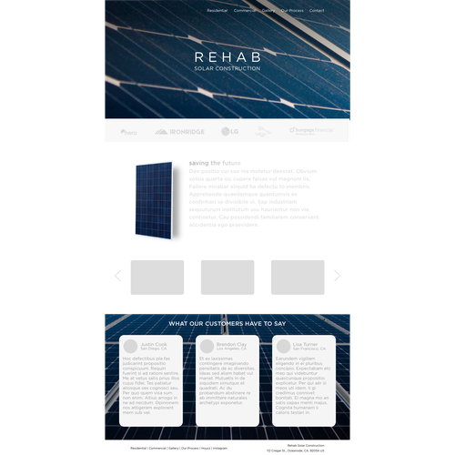 Interface website with the title 'Rehab Solar Construction UI Design'