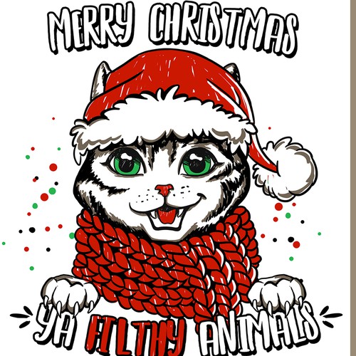 Cat t-shirt with the title 'Merry Christmas Cat Theme Illustration'