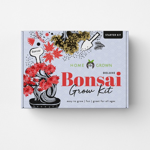 Retail packaging with the title 'Gardening Bonsai Kit'