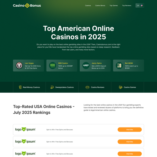 Game website with the title 'Online Casino Bonus Promotion Website'