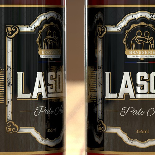 3D label with the title 'Brasserie Base Label Design'