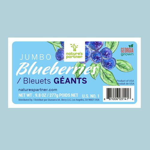 Blue label with the title 'Jumbo Blueberries label design'