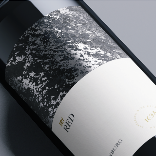 Red wine label with the title 'Wine Label Design, South Africa'