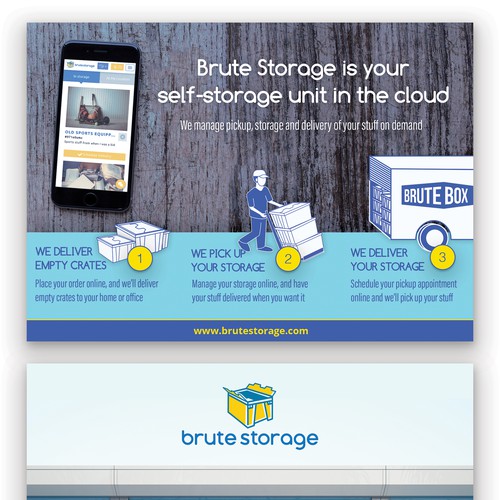 Call to action design with the title 'Postcard Design for BruteStorage'