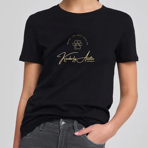 Cat t-shirt with the title 'Stylish Black Minimalist Tee with Gold Logo Design (This Design Is Available For Sale)'