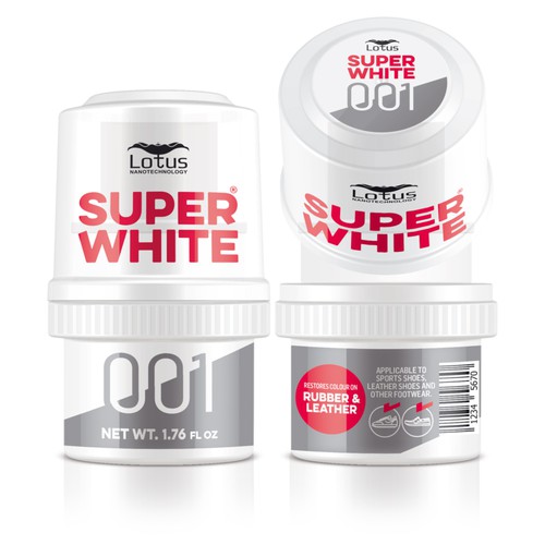 Brand label with the title 'Packaging design (label) for Shoe Whitener.'