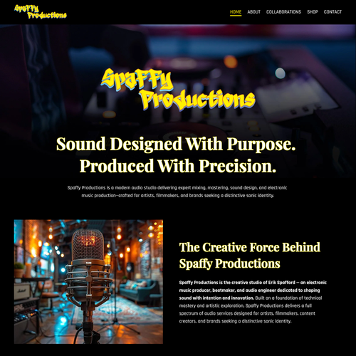 Design with the title 'Spaffy Productions Audio Studio Design'