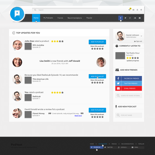 Community website with the title 'Create a Web Page Design for our Podcast Social Networking Site'