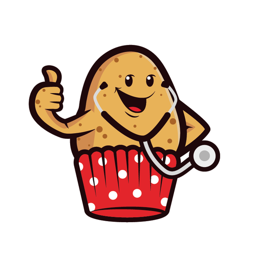 Potato logo with the title 'A cute design logo for a Dr. Muffin'