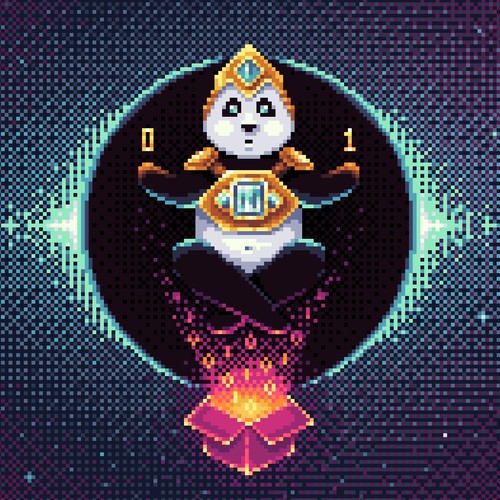 Panda artwork with the title 'Cosmos Panda Pixel Art Illustration'