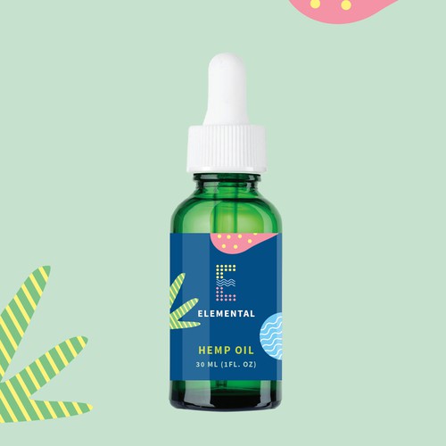 Branding label with the title 'Proposed label illustration for an essential oil brand'