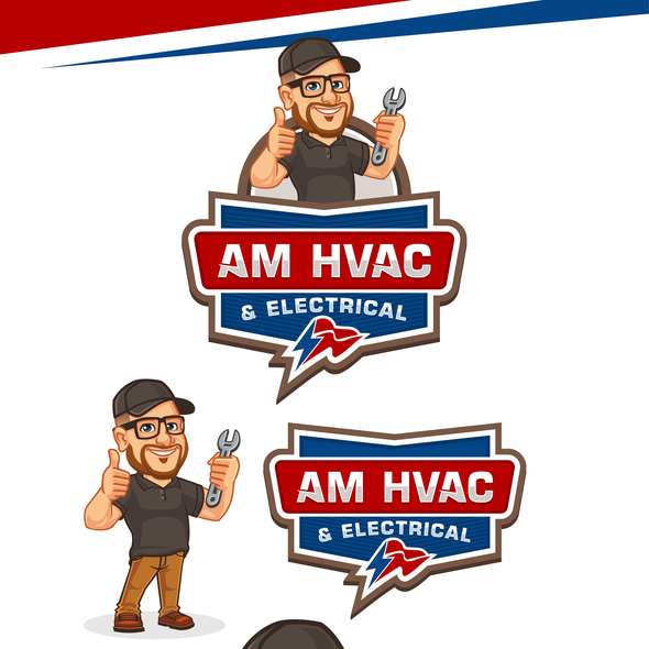 Heating logo with the title 'Logo with Mascot Design for AM HVAC & Electrical'