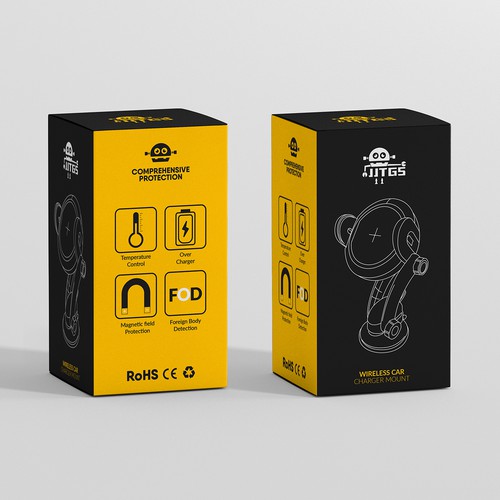Line art packaging with the title 'Wireless Car Box Paclkage'