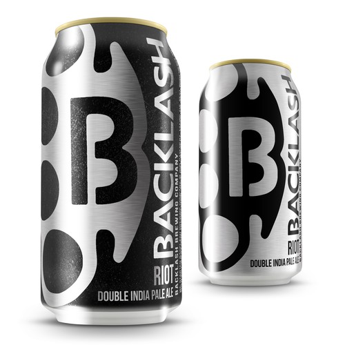 Beer packaging with the title 'Bold can design for Backlash Beer'