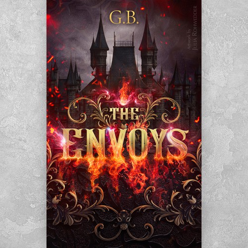 Medieval book cover with the title 'The Envoys - Fantasy Book Cover'
