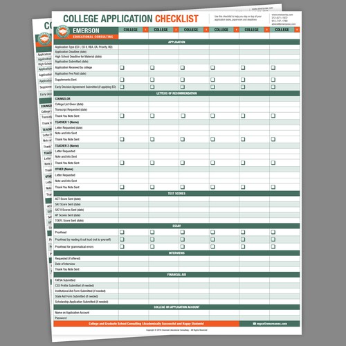 Checklist design with the title 'College Application Checklist'