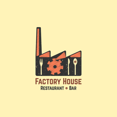 Factory design with the title 'Industrial Style Trendy Restaurant Serving Comfort Food with a Twist-Logo Design'