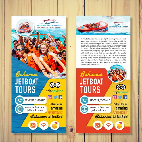 Rack card design with the title 'Jet Boat Tours Signage'
