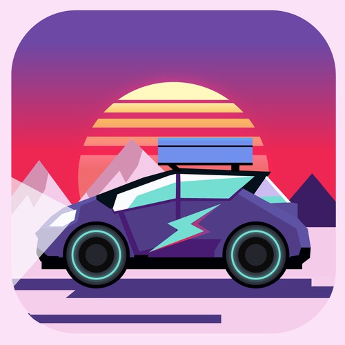 80s design with the title 'iOs App Icon for Electric Vehicles Routes'
