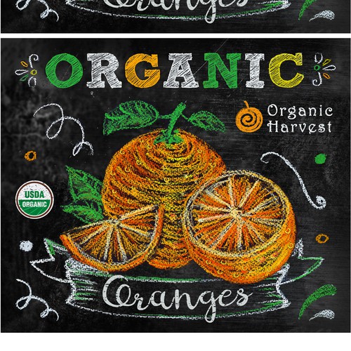 Charcoal design with the title 'Label design for oranges fruit bags'