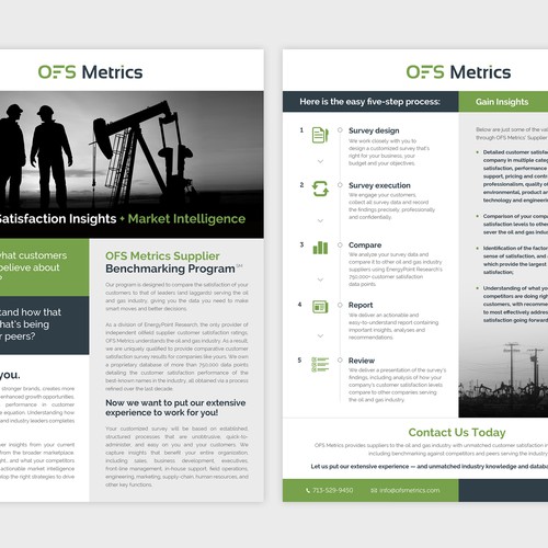 Handout design with the title 'OFS Metrics Company Brochure'