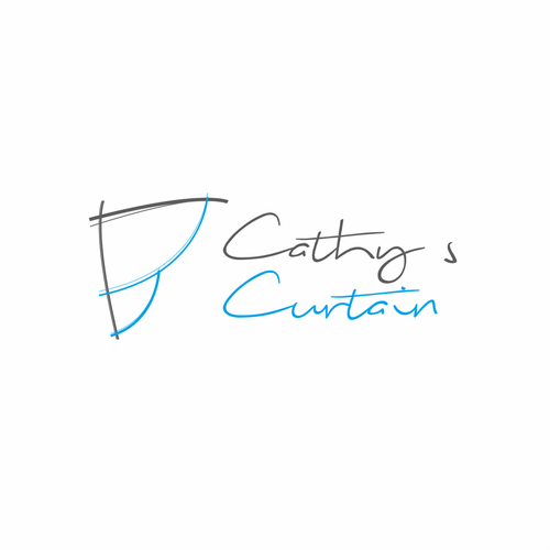 Curtain logo with the title 'Sew, Cathy needs a new logo for her Custom Curtain-making Business'