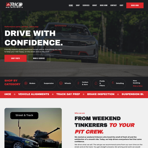 Ecommerce design with the title 'RKD Motorsports - Custom Squarespace website'