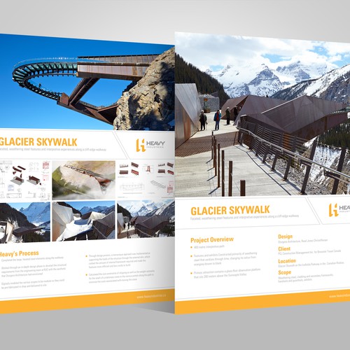 Handout design with the title 'Template for a 2 page photocentric feature project template sheet for Heavy!'