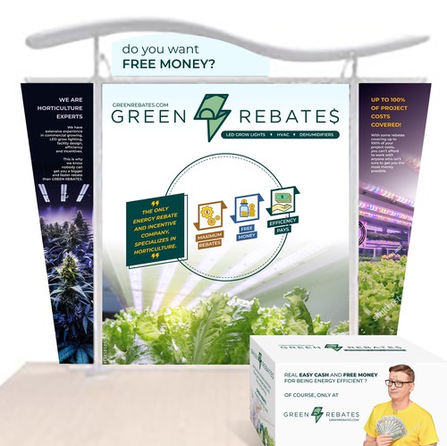 Backdrop design with the title 'Fresh booth and tablecover design for Greenrebates.com'