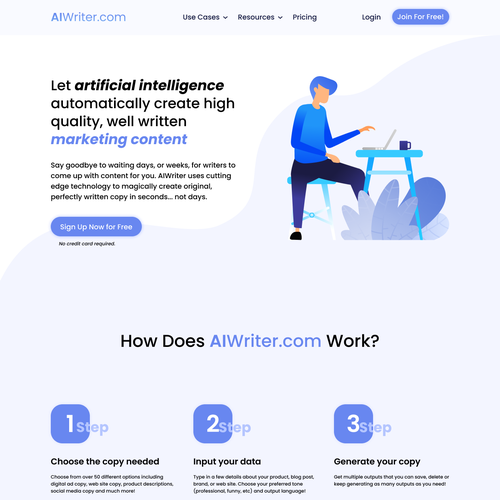 Artificial intelligence website with the title ' Site Design For Artificial Intelligence Writing Site'