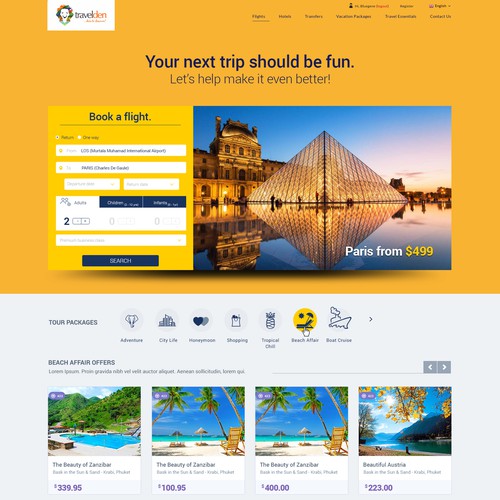 Holiday website with the title 'Travelden Booking Engine Website Design'