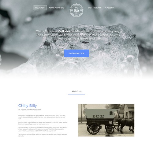 Ice design with the title 'landing page design for ice company'