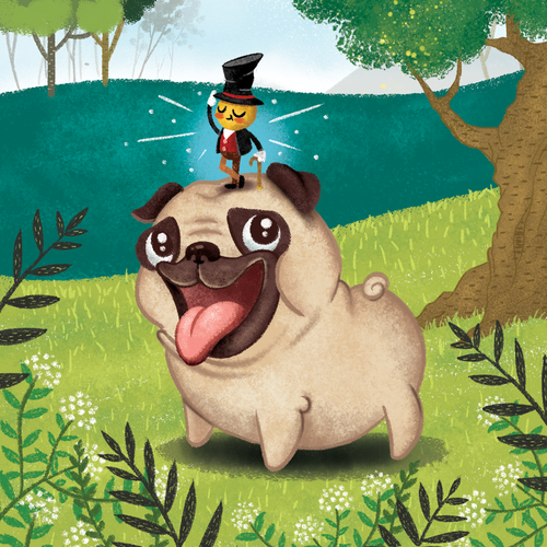 Pet illustration with the title 'Bulldog & Flea '