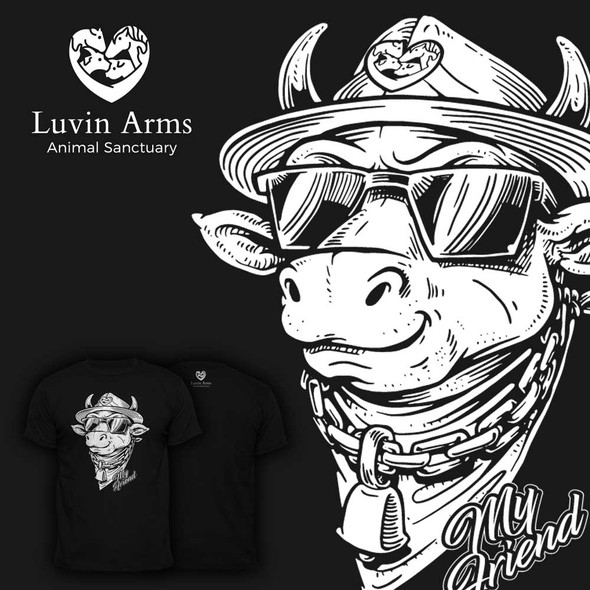 Farm t-shirt with the title 'cow illustration, hand draw (marker)'