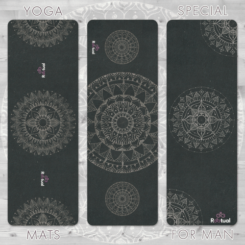 Mandala illustration with the title 'Yoga mats for men'