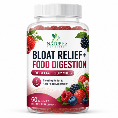 Print label with the title 'Label Design Bloat Relief'