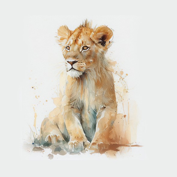 Watercolor illustration with the title 'Watercolor Lion Illustration for Kids'