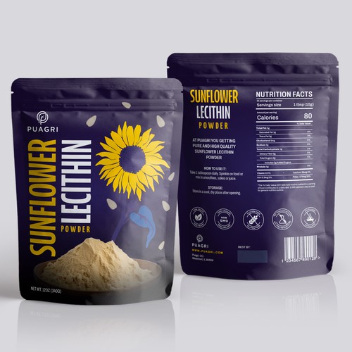 Sunflower design with the title 'Sunflower lecithin powder pouch design'