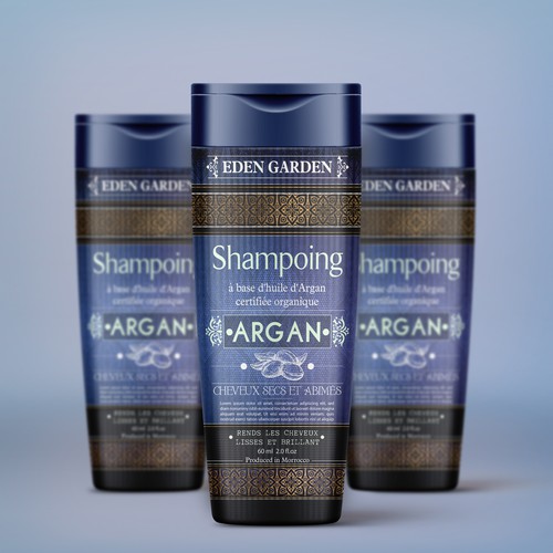 Shampoo packaging with the title 'Young and very high end design for Haircare new line.'