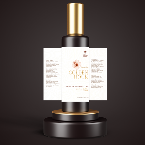 Beauty label with the title 'Minimalist label for tanning oil'