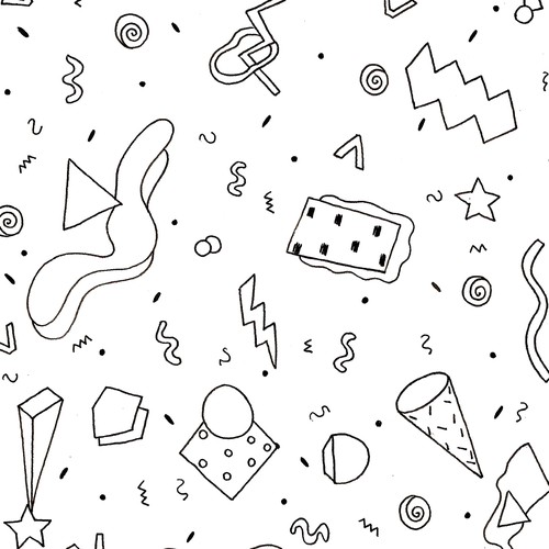 Coloring book illustration with the title '80s patterns'