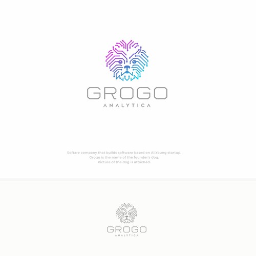 Futuristic brand with the title 'Dog + Circuit Board'