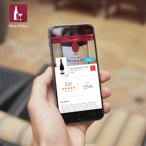 IOS design with the title 'Wine Picker Design'
