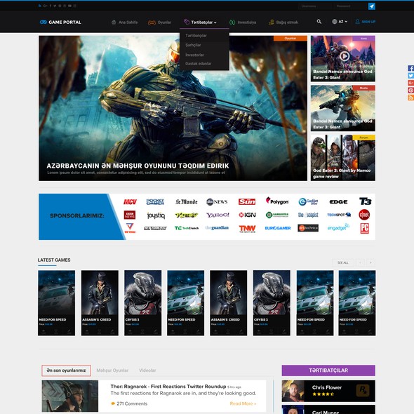 Game website with the title 'Bold Gaming Website Design for Game Portal'