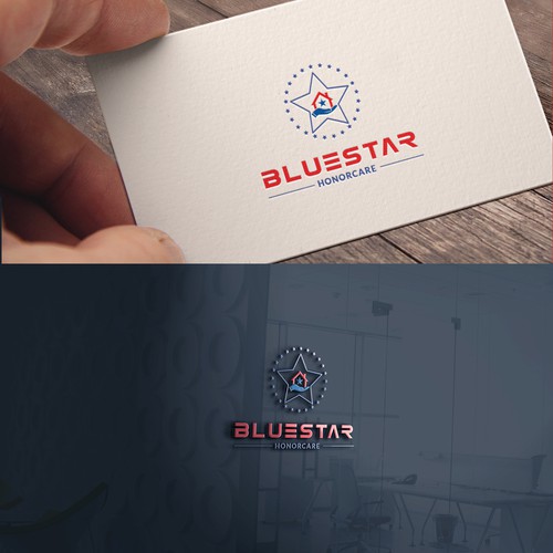 Print brand with the title 'BlueStar HonorCare Logo Design'