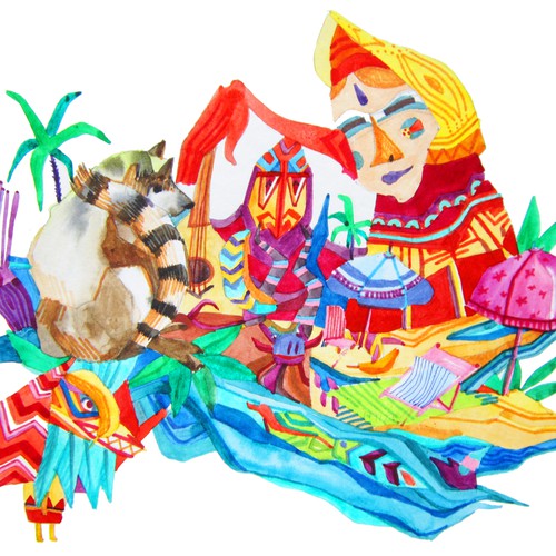 Beach artwork with the title 'Havaian concept illustration'