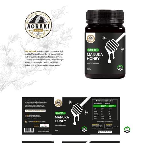 Honey packaging with the title 'Product Packaging for Manuka Honey Product'