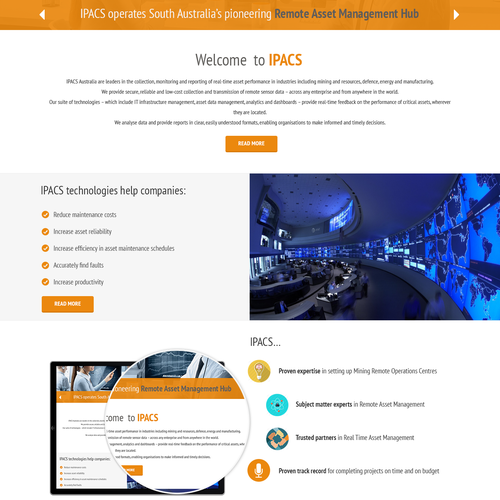 Industrial website with the title 'Create a website for an innovative Australian technology company'