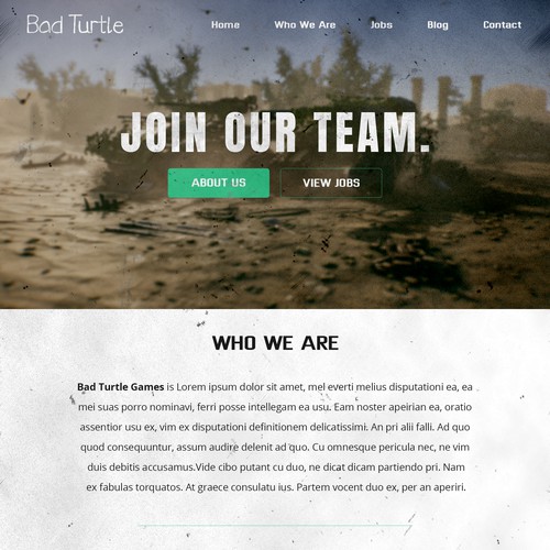 Company website with the title 'Website Design Entry for Bad Turtle Games'