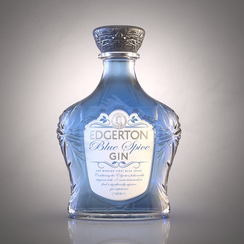 Bottle packaging with the title 'Re-Design a luxury blue Gin'